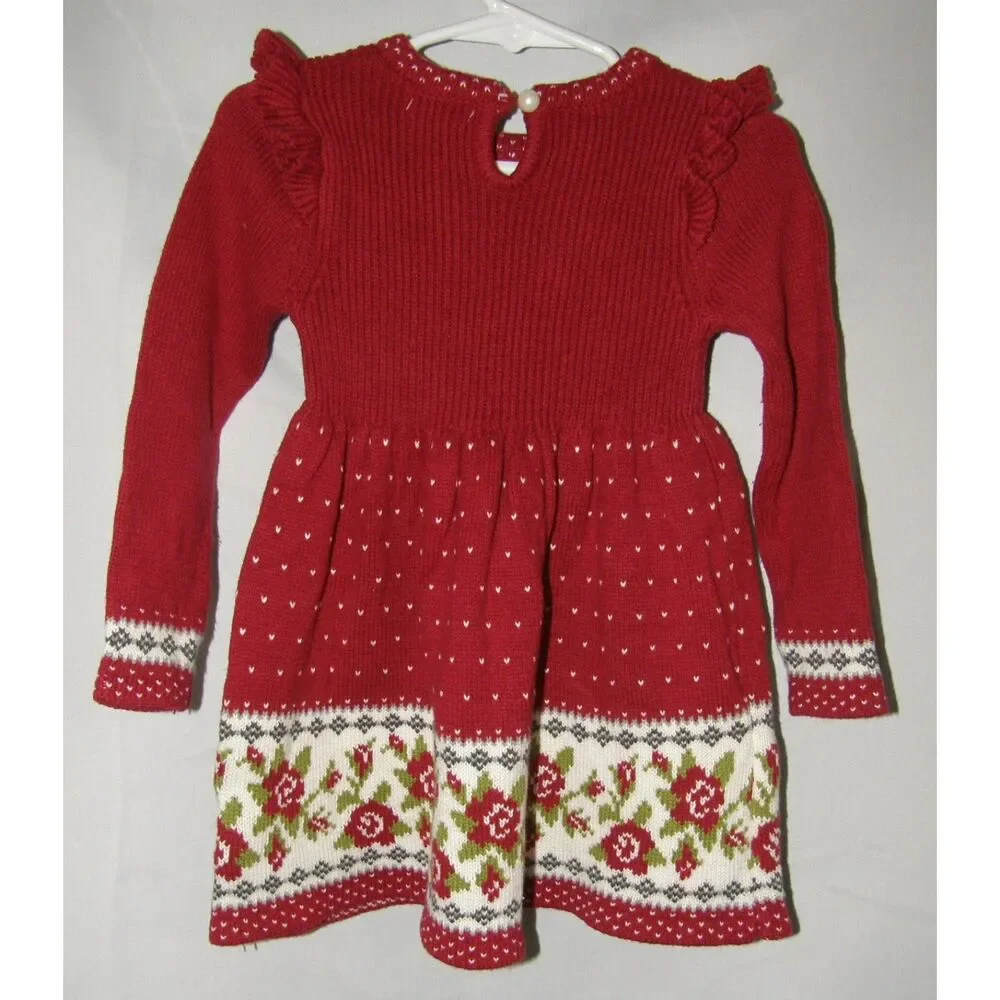 Girls Sz 24 Months Red Ribbed Long Sleeve Sweater Ruffled Cozy Dress MAX STUDIO
